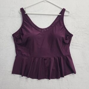 Kona Sol Swimsuit Top Womens 18W Purple Tankini Peplum Built In Bra Stretch
